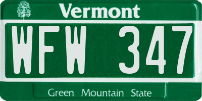 VT license plate WFW347