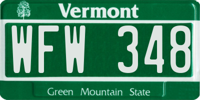 VT license plate WFW348