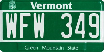 VT license plate WFW349