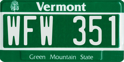 VT license plate WFW351