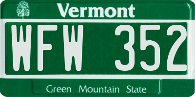 VT license plate WFW352