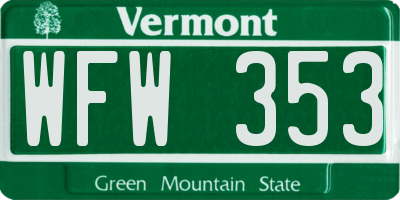 VT license plate WFW353