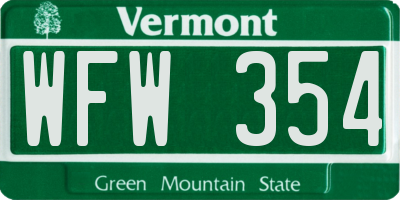 VT license plate WFW354