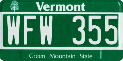 VT license plate WFW355