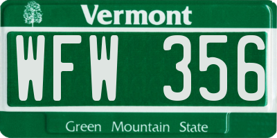 VT license plate WFW356