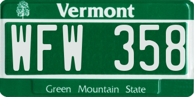 VT license plate WFW358