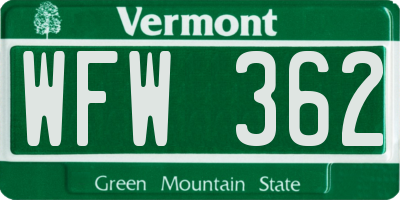 VT license plate WFW362
