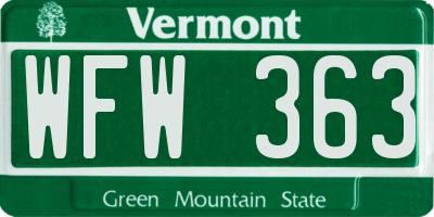 VT license plate WFW363