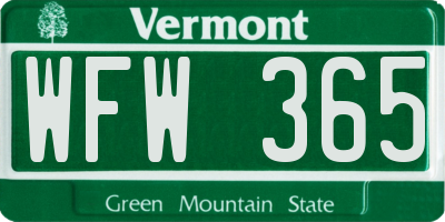 VT license plate WFW365