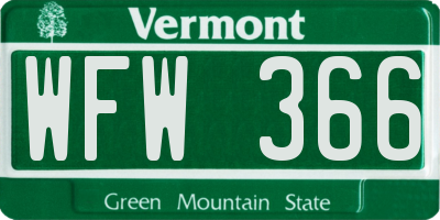 VT license plate WFW366