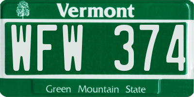 VT license plate WFW374