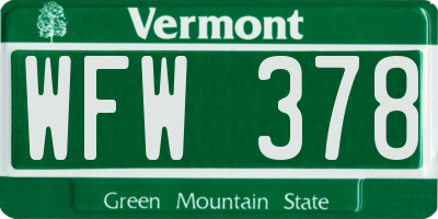 VT license plate WFW378