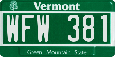 VT license plate WFW381