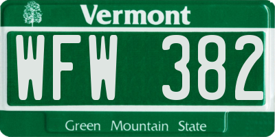 VT license plate WFW382