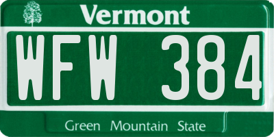 VT license plate WFW384