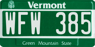 VT license plate WFW385