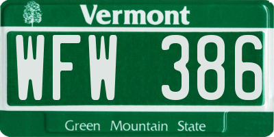 VT license plate WFW386