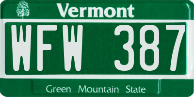 VT license plate WFW387