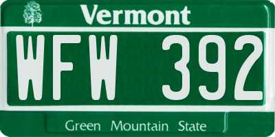 VT license plate WFW392