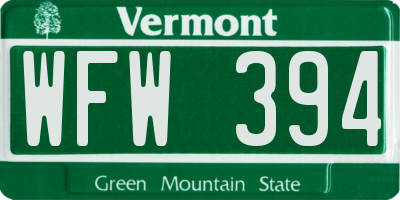 VT license plate WFW394