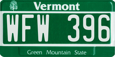 VT license plate WFW396
