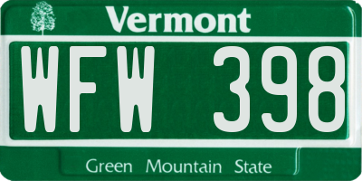 VT license plate WFW398