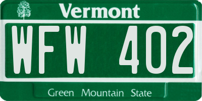 VT license plate WFW402