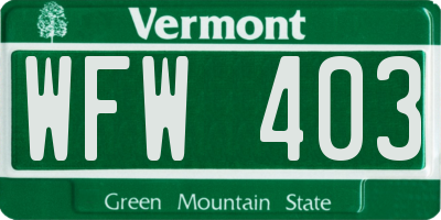 VT license plate WFW403