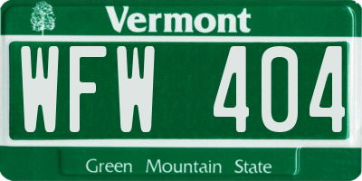 VT license plate WFW404