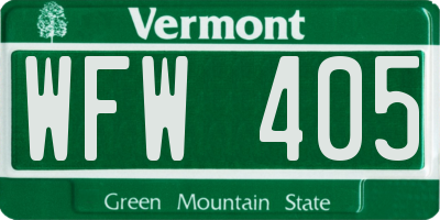 VT license plate WFW405