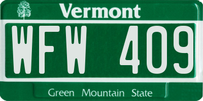 VT license plate WFW409