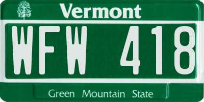 VT license plate WFW418