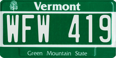 VT license plate WFW419
