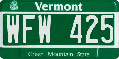 VT license plate WFW425