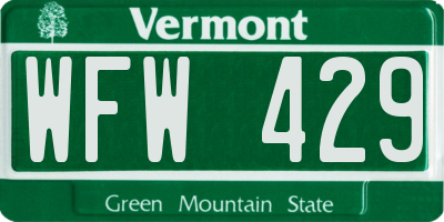 VT license plate WFW429