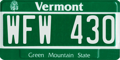 VT license plate WFW430
