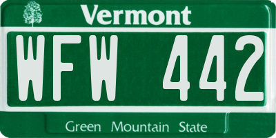 VT license plate WFW442