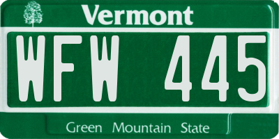 VT license plate WFW445
