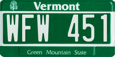 VT license plate WFW451