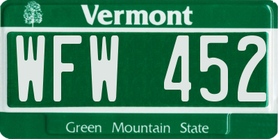 VT license plate WFW452