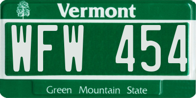 VT license plate WFW454