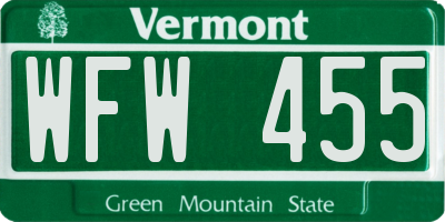 VT license plate WFW455