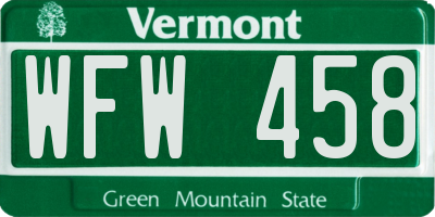 VT license plate WFW458