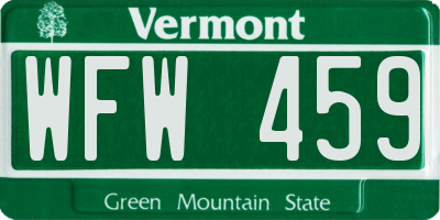VT license plate WFW459