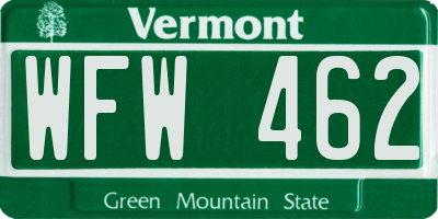 VT license plate WFW462