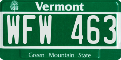 VT license plate WFW463