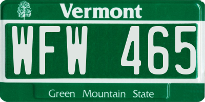 VT license plate WFW465