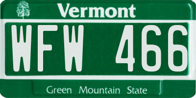 VT license plate WFW466