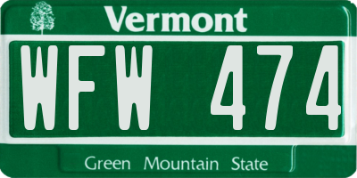 VT license plate WFW474