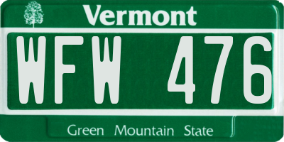 VT license plate WFW476